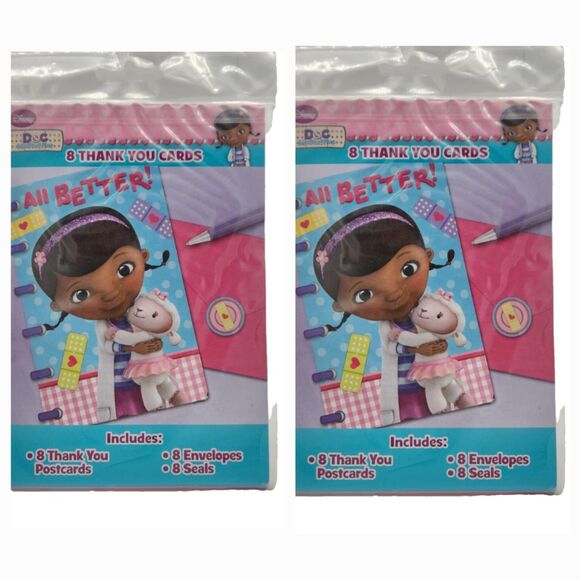 2 Packs Disney Jr Doc McStuffins Birthday Party Thank you Cards 16 Total - Picture 1 of 3
